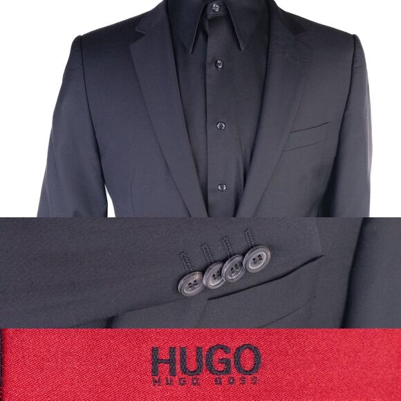 BOSS Hugo Boss Men 2 Button Blazer 40R Wool Solid Black Coat Jacket Blazer - Picture 1 of 13